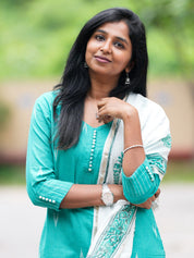 Turquoise Cotton Kurta Set with Embroidered Dupatta for Women | Elegant Ethnic Wear