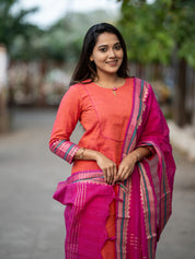 Peach Pink Ethnic Kurta Pant Dupatta Set for Women Festive Traditional Suit
